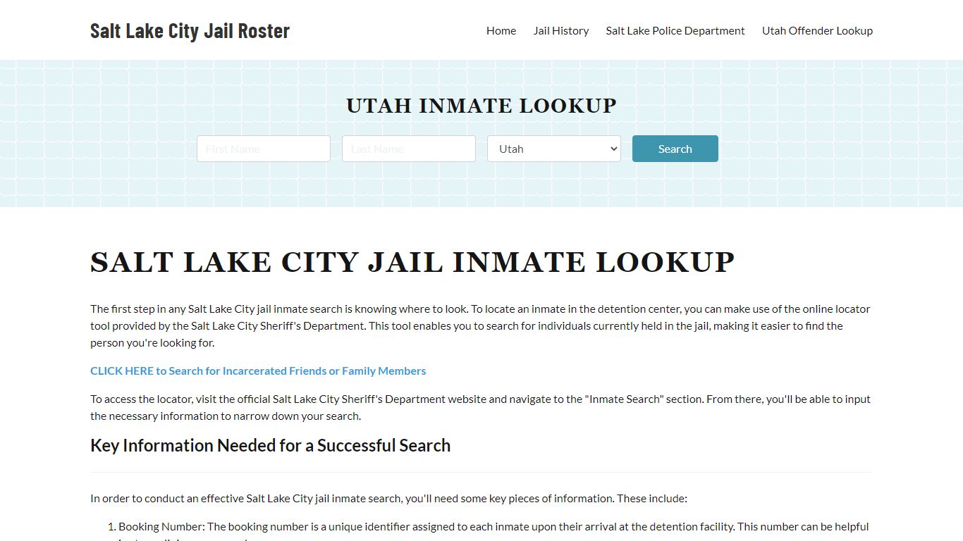 Salt Lake City Jail, UT Inmate Search, Jail Roster, Bookings