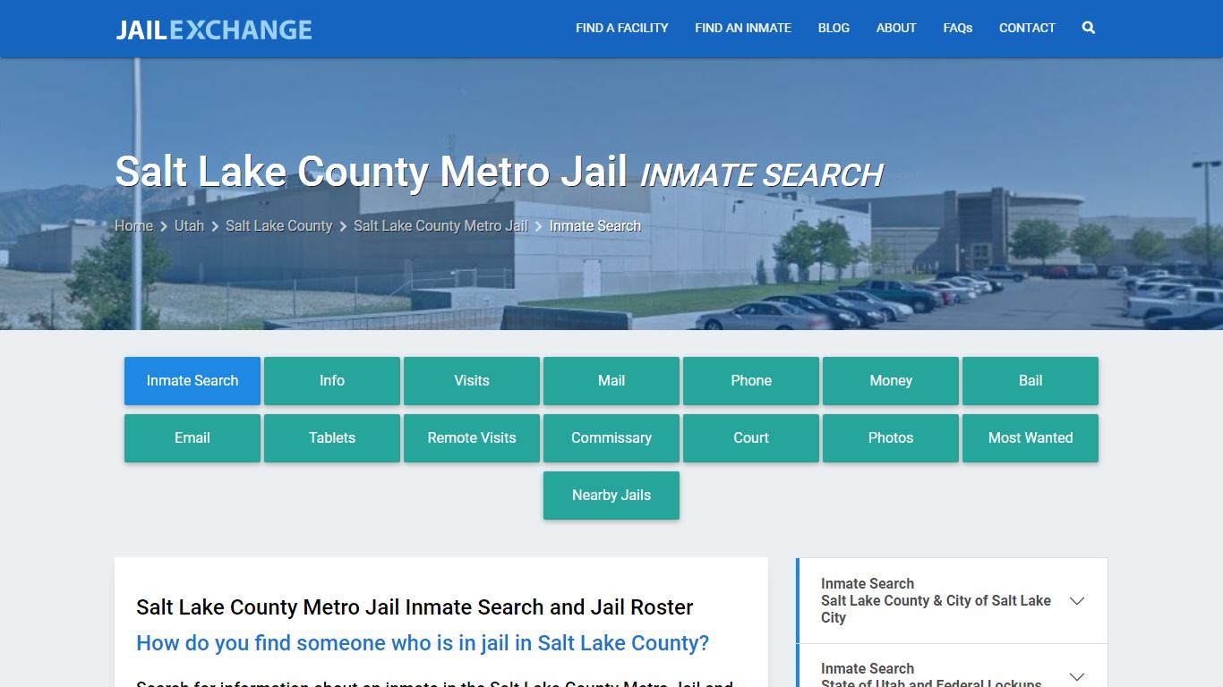 Salt Lake County Metro Jail Inmate Search - Jail Exchange